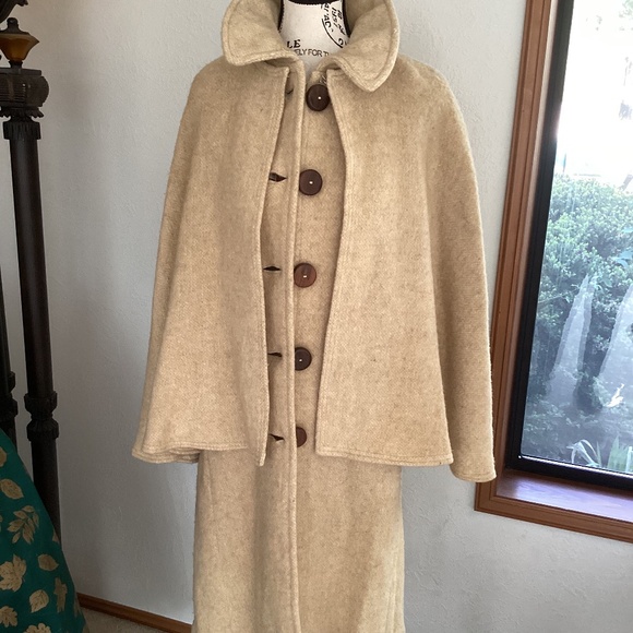 No Maker Found Dresses & Skirts - Vintage Handmade Heavy Wool Dress/Cape Cover Wood Buttons Dress